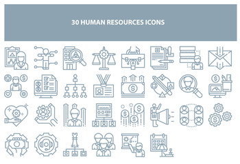 Fototapeta na wymiar Vector human resources icons set in multiple colors for apps and websites