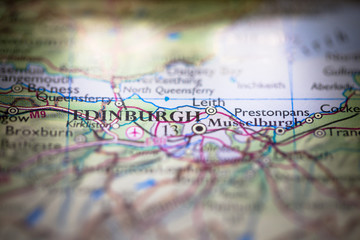 Geographical map location of Edinburgh city in Scotland United Kingdom Europe continent on atlas