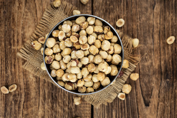 Hazelnut kernels (close up shot; selective focus)