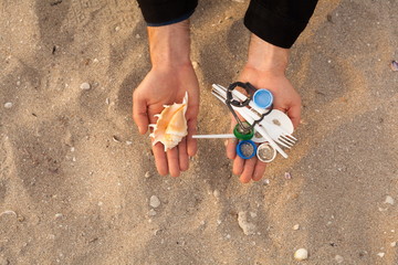 The concept of choice: save nature or continue using disposable plastic. 