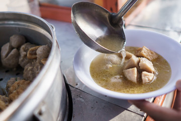 bakso. indonesian famous meatball street food with soup and noodle