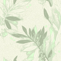 Sketched Leaves Seamless Pattern. Hand Drawn Floral Background.