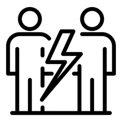 Lightning between people icon. Outline lightning between people vector icon for web design isolated on white background