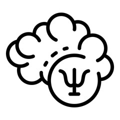 Psychology sign and brain icon. Outline psychology sign and brain vector icon for web design isolated on white background