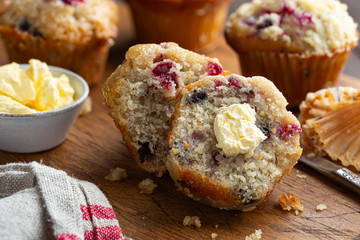 Closeup of a Blueberry and Cranberry Muffin