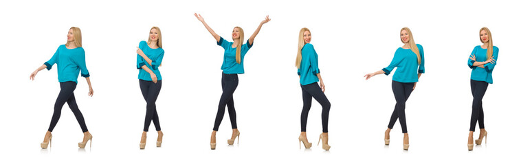 Obraz premium Woman in blue shirt isolated on white