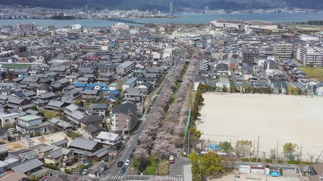 Seta and Otsu City in Spring, Kansai region of Japan Aerial View