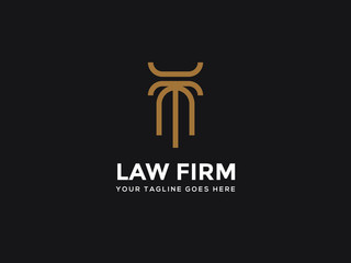 Law firm line trend logo icon vector design. Universal legal, lawyer, scales sword column idea creative premium symbol.