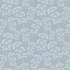 Vector Botanical seamless background with white twigs on blue . Decorative texture for fabric, Wallpaper, stationery, bedding. Blue and white