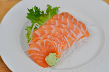 sliced salmon or salmon sashimi
