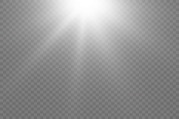 Glow isolated white transparent light effect set, lens flare, explosion, glitter, line, sun flash, spark and stars.
