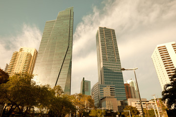 Fototapeta na wymiar Skyline of skyscrapers at Brickell Avenue in downtown Miami, Florida, United States