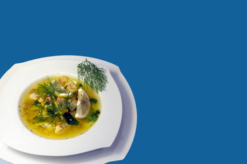 Suppe. Hochzeitssuppe. Fisch Suppe.