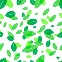 Tea leaves seamless pattern, poster design template, vector illustration