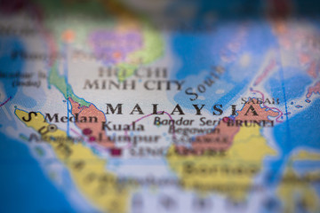 Geographical map location of country Malaysia in Asia continent on atlas