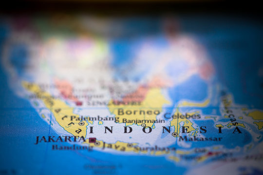Geographical map location of country Indonesia in Asia continent on atlas