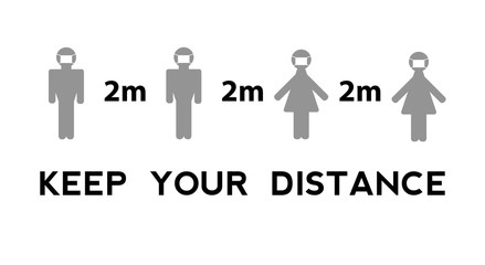 Keep your distance when you meet. Safety when communicating with other people. Warning poster.