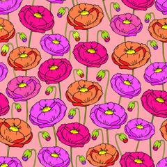 Seamless pattern with poppies. Design for cards, invitations, covers, posters, paper and  fabric.