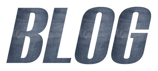 BLOG word with jeans fabric texture on white background.