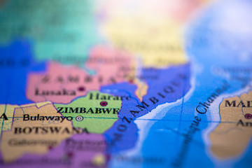 Geographical map location of country Zimbabwe in Africa continent on atlas - obrazy, fototapety, plakaty
