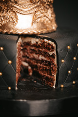 Filling a black cake for a holiday