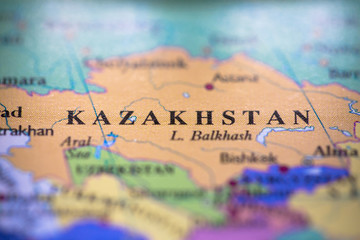 Geographical map location of country Kazakhstan in Asia continent on atlas