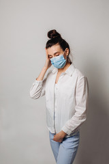 Virus mask female doctor wearing face protection in prevention for coronavirus