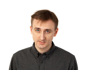 Obraz premium Portrait of listening man. Isolated on white