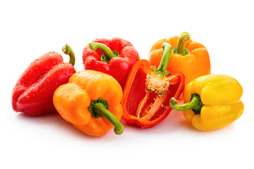 Multi-colored paprika. Orange, red and yellow paprika, isolate on a white background. Isolate on white background