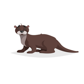 Cute cartoon otter. Wild animal. Vector illustration for child books. Predator animal. Isolated on white background.
