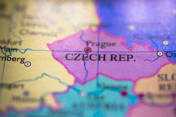 Geographical map location of country Czech Republic in Europe continent on atlas