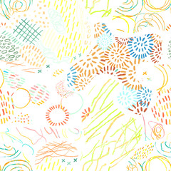 Fototapeta na wymiar Vector modern seamless background with colorful hand drawn abstract lines, doodles. Use it for wallpaper, textile print, pattern fills, web, surface texture, wrapping paper, design of presentation