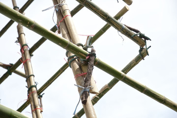 Asian bamboo scaffolding construction site