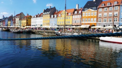 view of the popular old habour in Copenhagen, nyhavn.