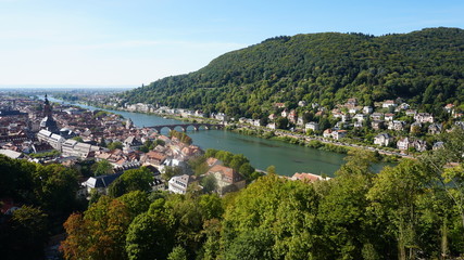view of the beautiful city of Heidelberg with the Neckar river. - obrazy, fototapety, plakaty