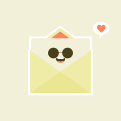 Cute and kawaii smiling happy envelope, paper letter. Vector flat cartoon character illustration.Isolated on white background. Envelope character concept. Love letter for valentine