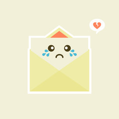 Cute and kawaii sad envelope, paper letter. Vector flat cartoon character illustration.Isolated on white background. Envelope character concept. Love letter for valentine