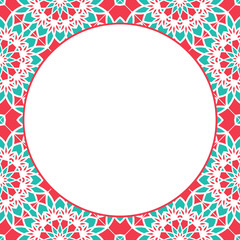 Vector round mosaic frame. Asian ornamental background. Arabic design for page decoration.