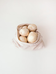 Fototapeta na wymiar mushrooms in zero waste bag on the white background