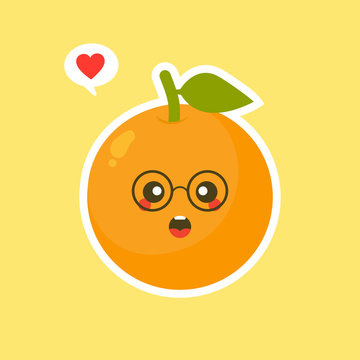 recommend clip art: Cute cartoon orange character, orange juice mascot drawing with smiling cute kawaii face. Isolated vector illustration. - Vector