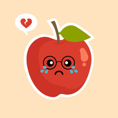 Cute Apple Fruits Colorful Print or Poster for Kids. Kawaii Apples icons Vector Set. Summer Autumn Fruit Collection