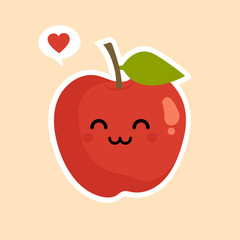kawaii cute apple cartoon character. Fruits Characters Collection: Vector illustration of a funny and smiling apple character.