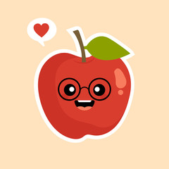 Happy red apple, illustration, vector on color background. Vector illustration of funny cartoon apples