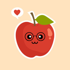 Happy red apple, illustration, vector on color background. Fruits Characters Collection: Vector illustration of a funny and smiling apple character.