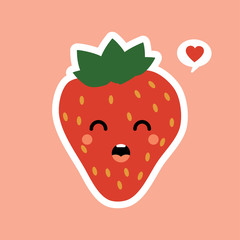 Cute happy strawberry character emoticon