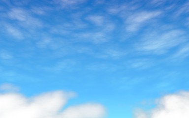 Blue sky background with white clouds. Cumulus white clouds in the clear blue sky in the morning. 3D illustration