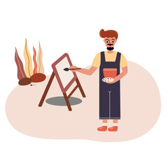 Artist draws a picture. Artist holding paints palette. Illustration vector design.
