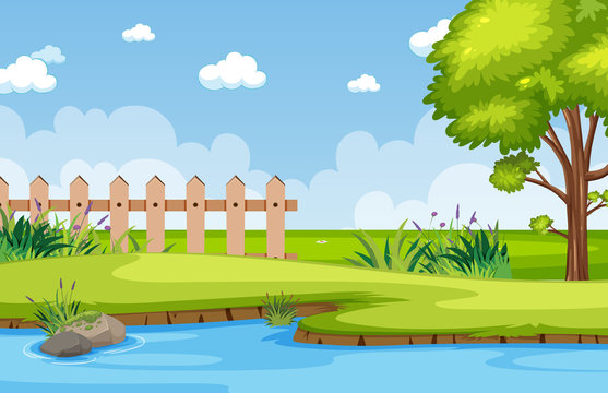 Background scene with river in the park