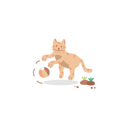 Cat playing with ball on white background. Illustration vector design. 