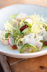 Seared Squid with Courgette, Cauliflower and Tomatoes